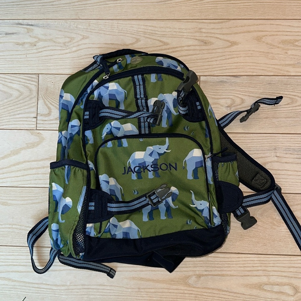 Pottery Barn Kids personalized “Jackson” elephant backpack monogram